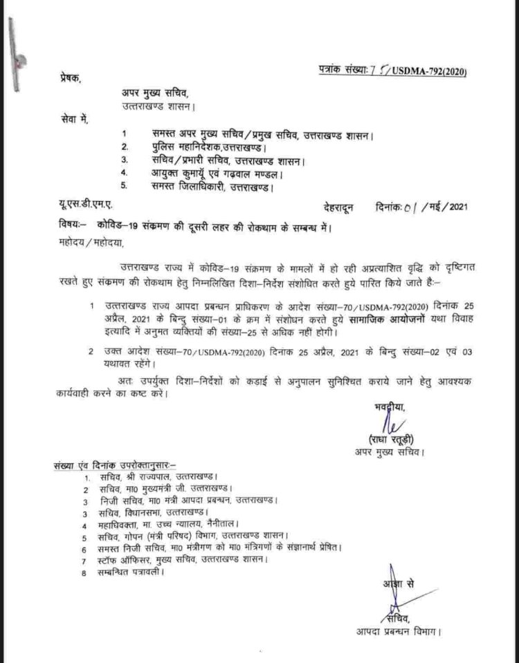 उत्तराखंड: अब शादी में शामिल होंगे सिर्फ इतने लोग, आदेश जारी