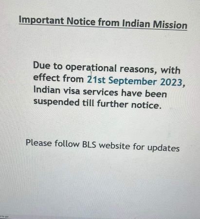 भारत ने कनाडाई नागरिकों के लिए वीज़ा सेवाएं निलंबित कर दीं