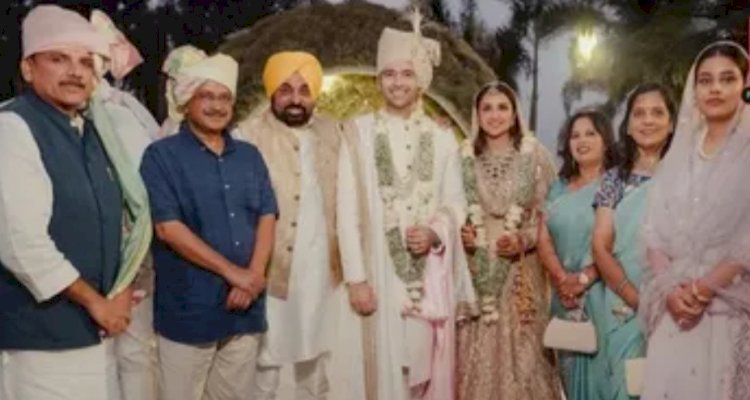 शादी के बाद राघव चड्ढा और परिणीति चोपड़ा आये सीएम केजरीवाल और भगवंत मान के साथ नज़र, साथ में क्लिक करवाई तस्वीरें
