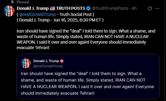 ईरान-इज़रायल युद्ध के बीच राष्ट्रपति डोनाल्ड ट्रम्प ने दी चेतावनी